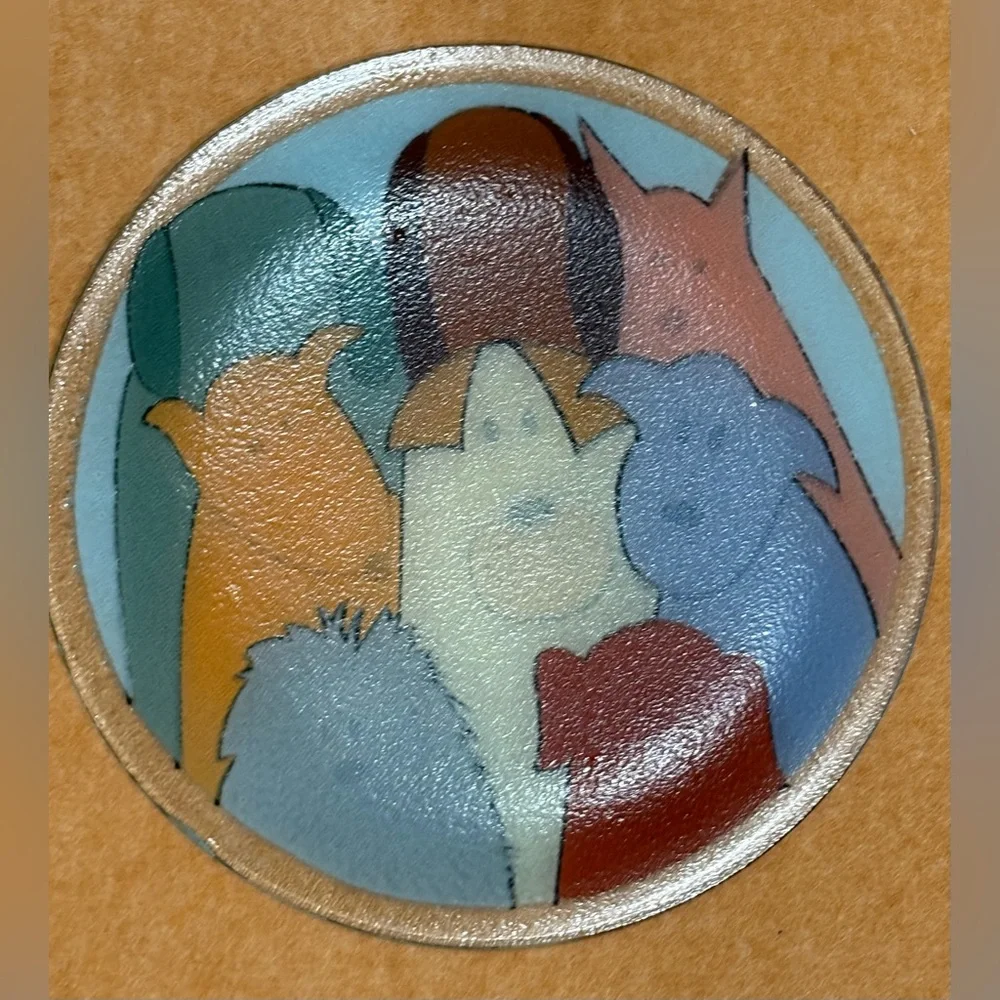 Peggy Karr Fused Glass Platter Dogs Whimsical Signed 11.25”